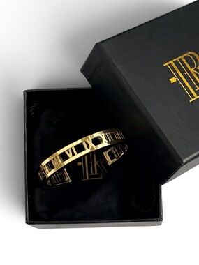 Lisa Robertson 18K Gold over Bronze 3D Cut Out Roman Numeral Cuff Bracelet